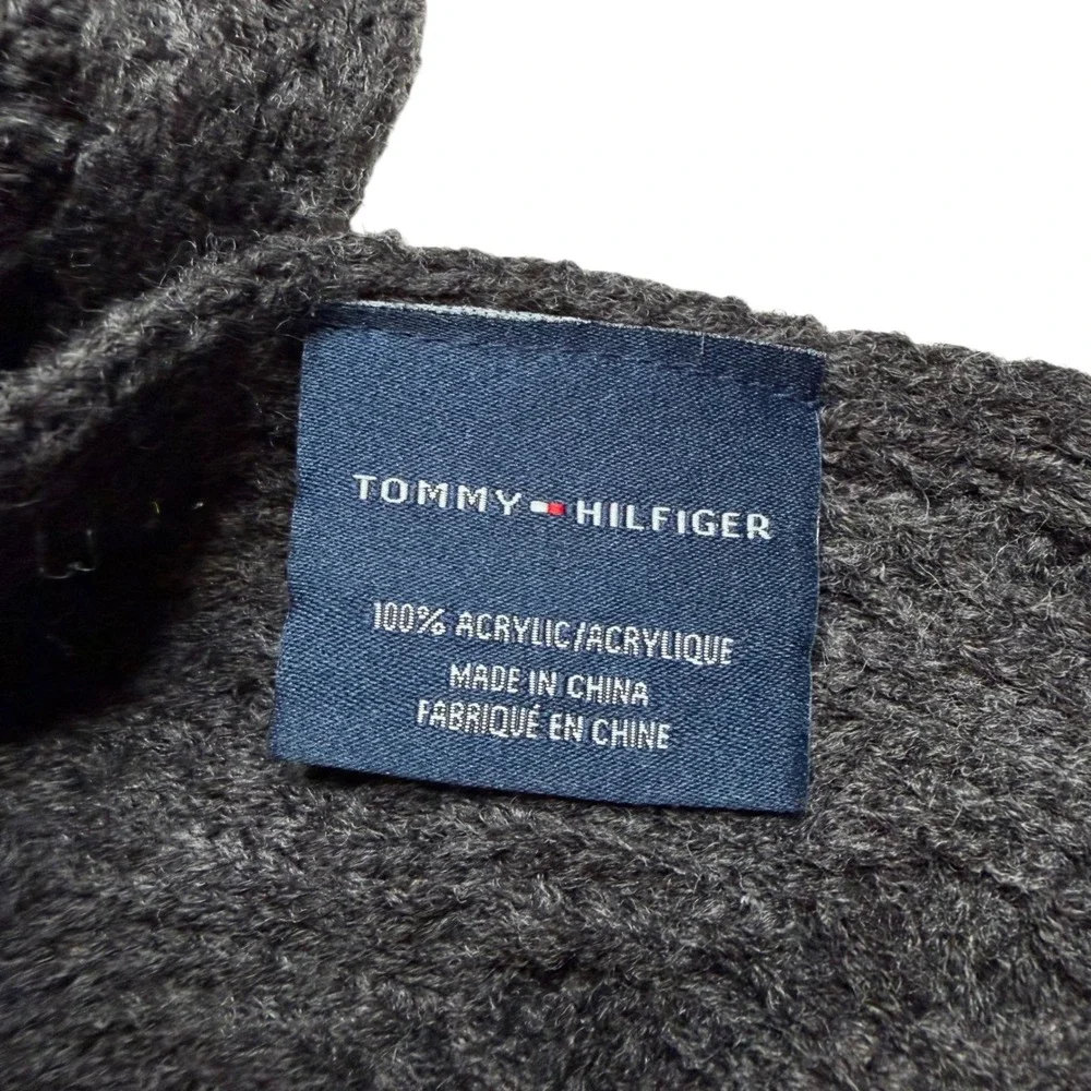 Tommy Hilfiger Cable‎ Knit Ski Patrol Scarf Mens Gray Red White Striped NWT OS